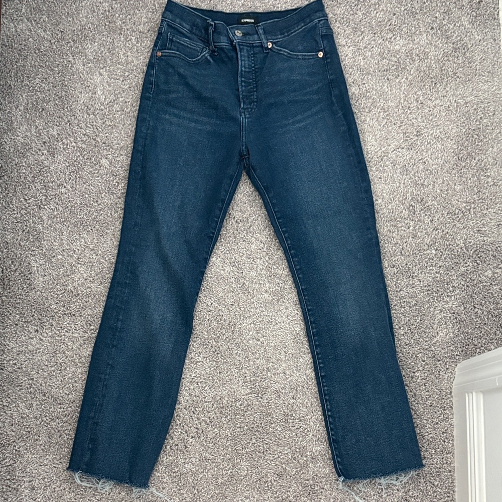 Express Dark Blue Crop Flare Jeans
